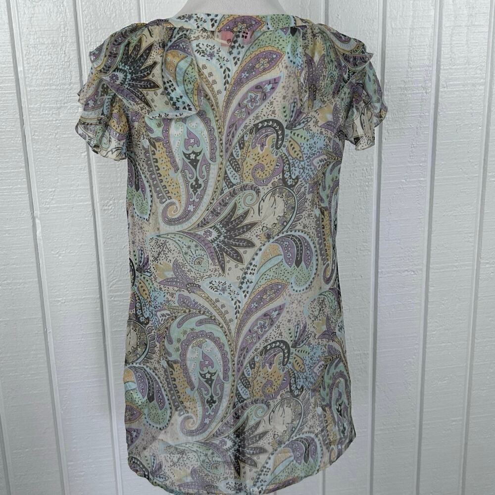 Esprit Sheer Paisley Ruffle Blouse Women’s Size S Pastel Boho Lightweight Top - Picture 7 of 8